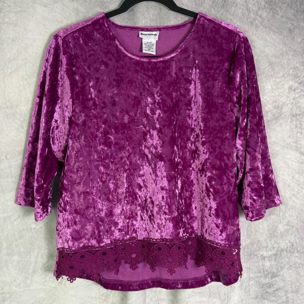 Vtg 90s crushed velvet Top Womens sz S P Purple Lace trim Whimsigoth Jewel Tones